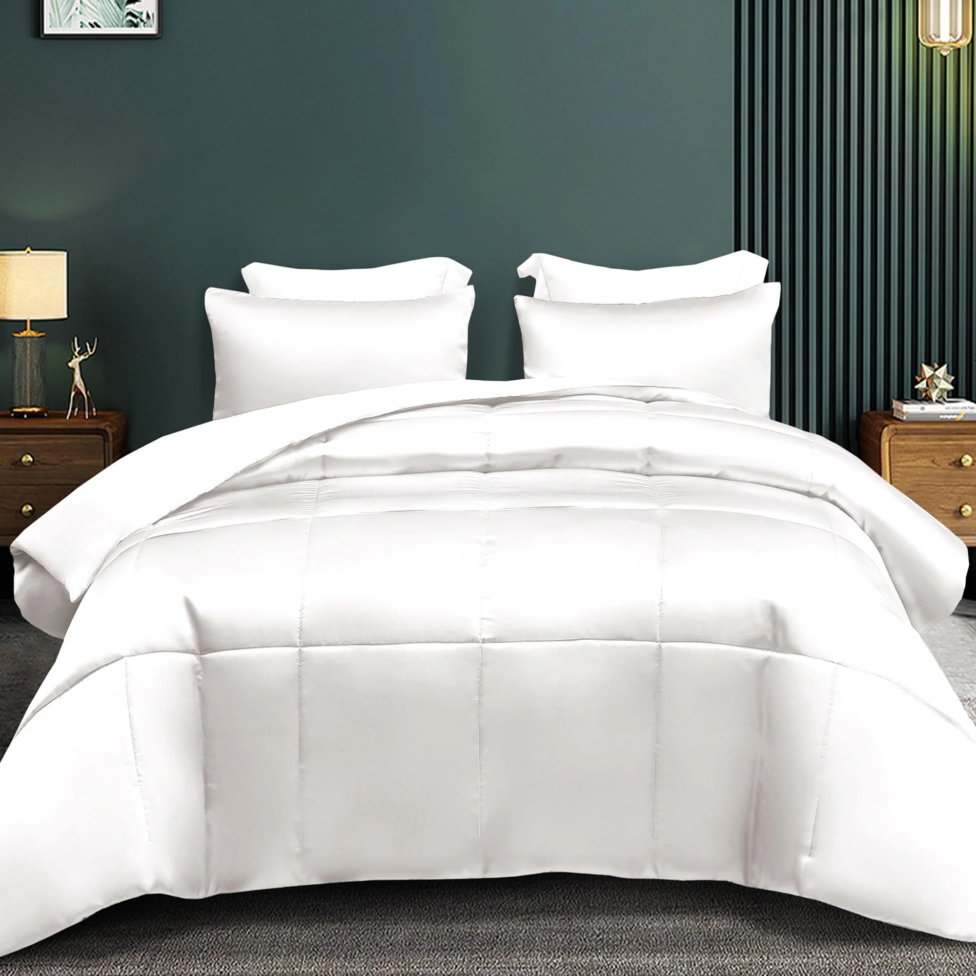 Whale Flotilla 3-Piece Reversible Queen Size Silk Comforter Set/Bedding Set, Luxury Soft Satin Comforter With 2 Satin Pillowcase