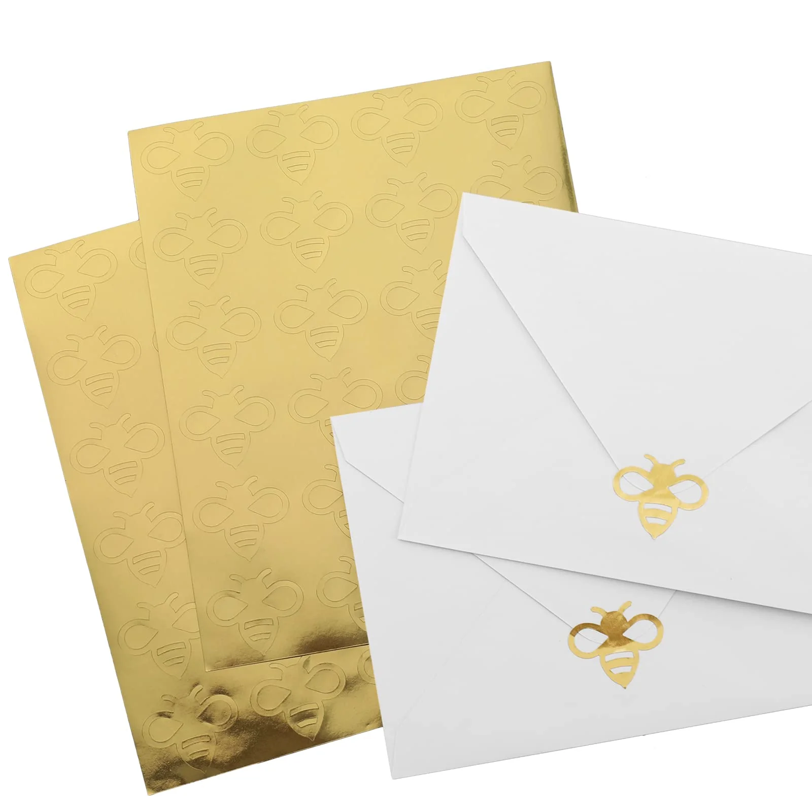 Whaline 480Pcs Gold Foil Bumble Bee Stickers Self-Adhesive Honey Bee Shape Envelope Seal Stickers Gold Label Decals For Bee Day