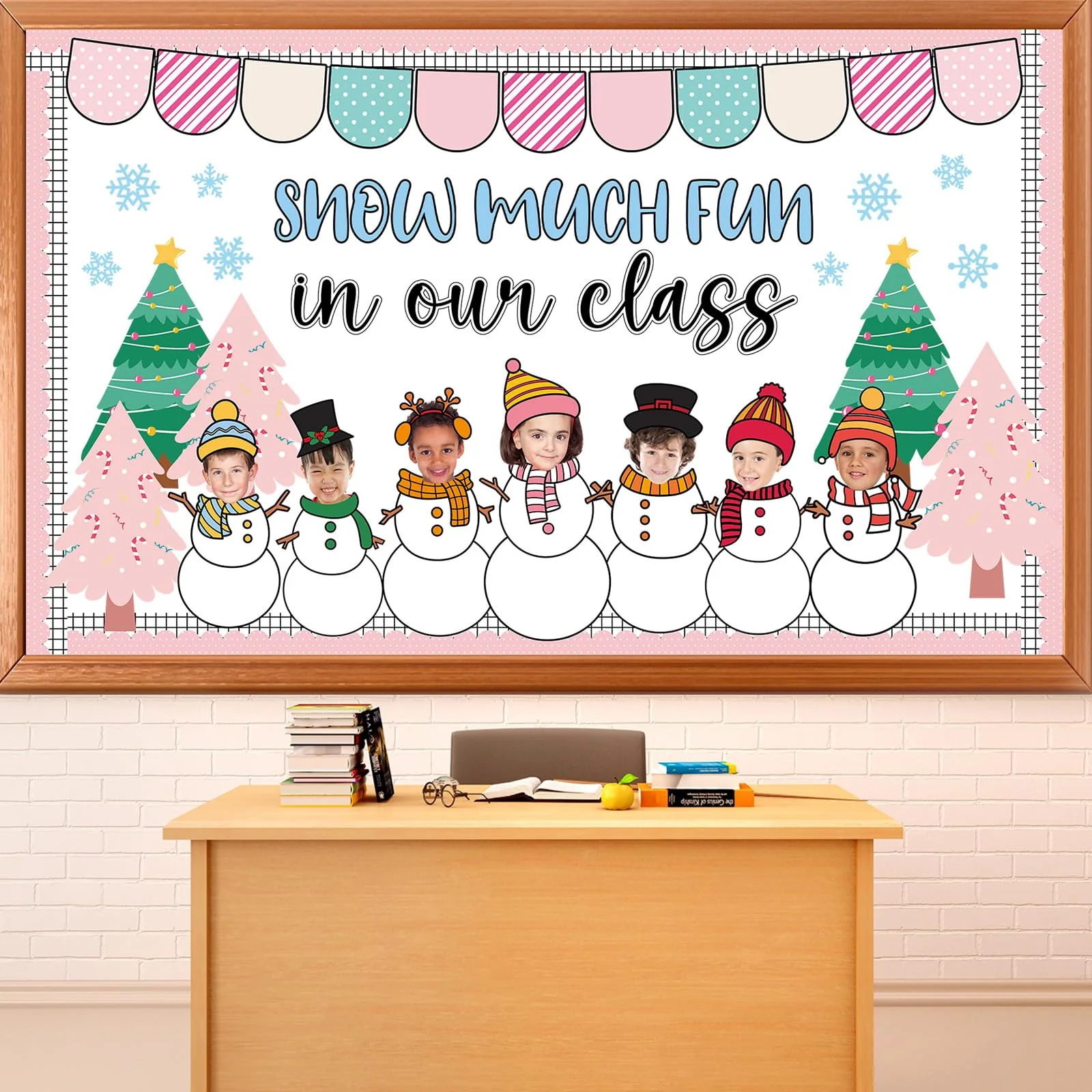 Winter Bulletin Board Decoration Set Xmas Tree Snowflakes Classroom Paper Cutouts Winter Snowman DIY Photo Bulletin Board Paper