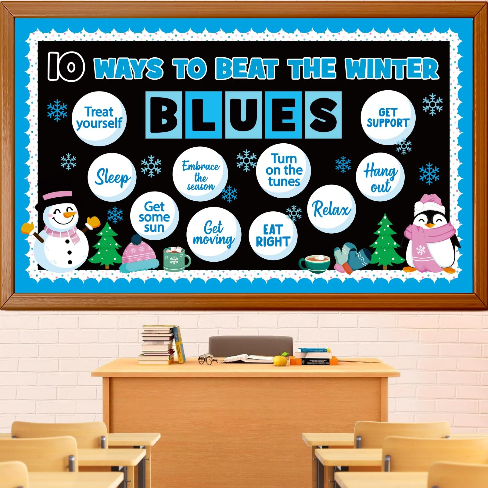 Winter Mental Health Bulletin Board Decoration Set, Winter Blues Classroom Decorations Snowman Snowflake Tree Cutouts Holiday Li