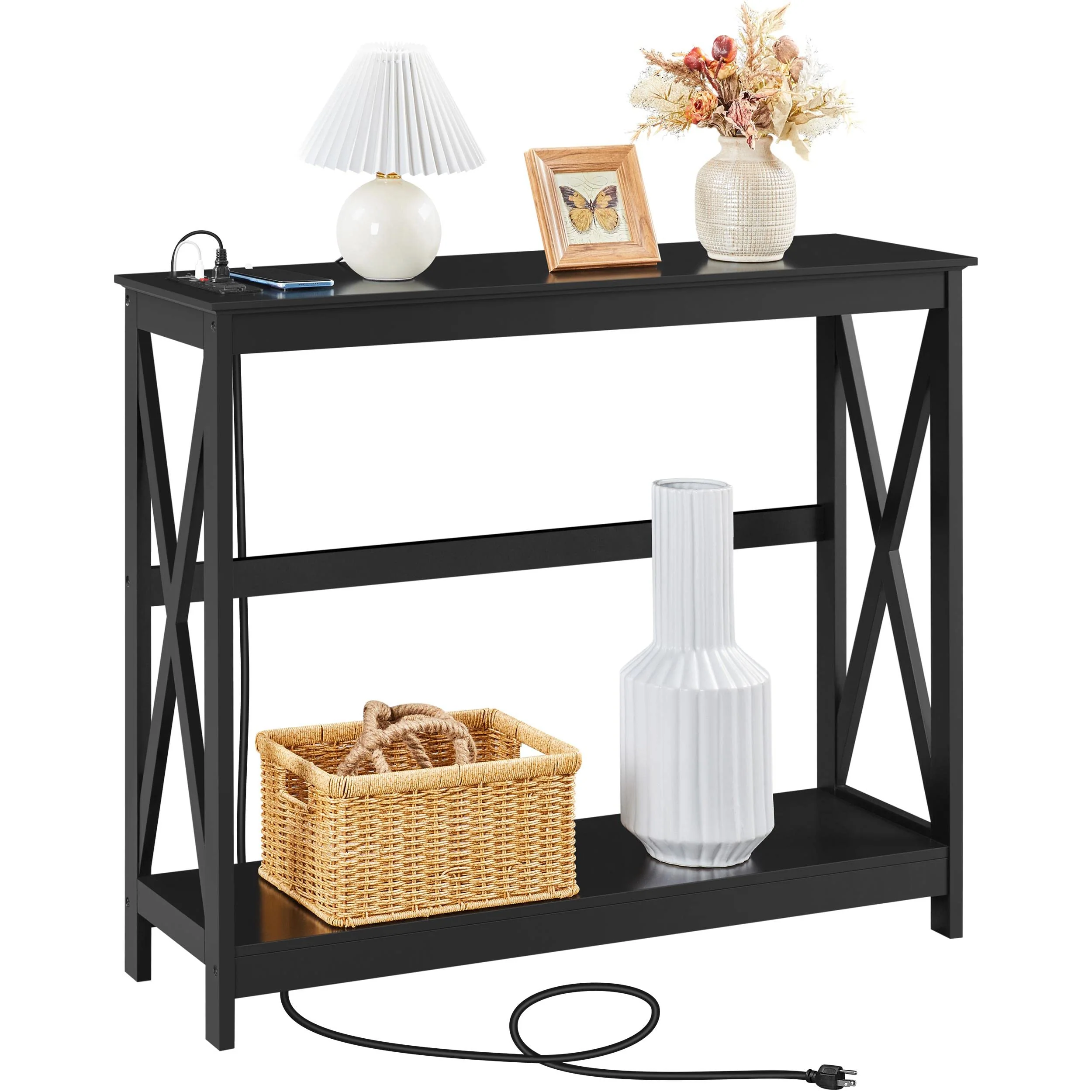 Yaheetech 40 Console Table with Power Outlets and USB Ports, Wood Entryway Table with Charging Station & Storage Shelf, Narrow 2