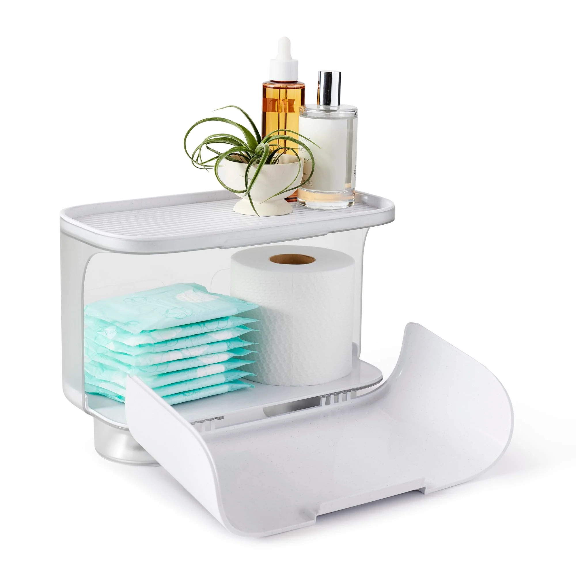 YouCopia Hideaway Toilet Cabinet, Over The Toilet Bathroom Organizer for Paper Rolls, Wipes and Accessories